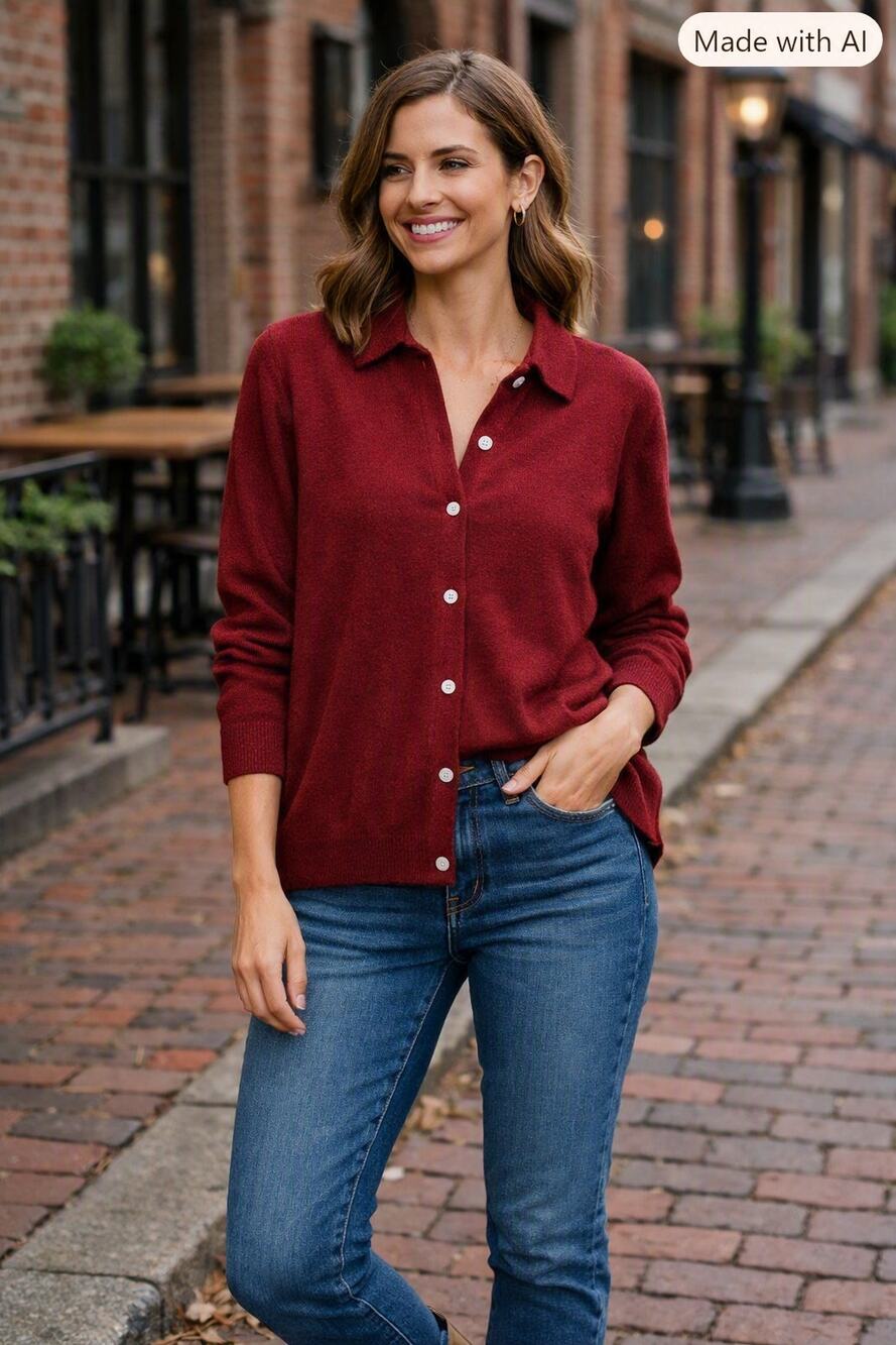 Everlane Cashmere Button Up Collared Sweater Burgundy Womens L